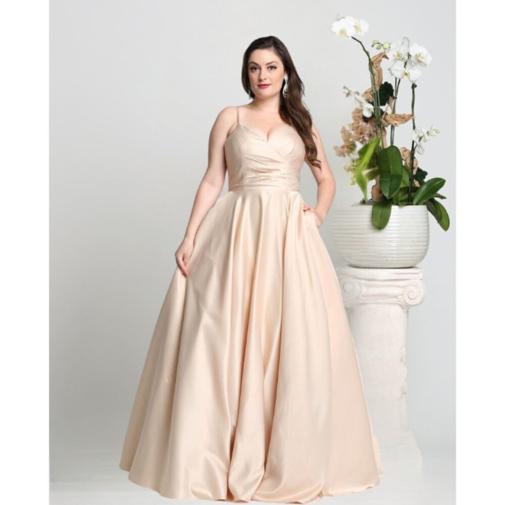 Champagne Modern Sleeveless A-Line Evening Gown By May Queen MQ1678